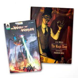H. G. Wells Books The War of The Worlds Graphic Novel + The Magic Shop Vintage